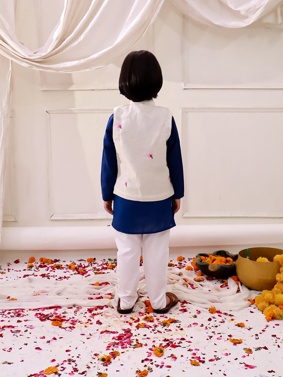 KID1 Embroidered Jacket Kurta Pyjama Set Blue