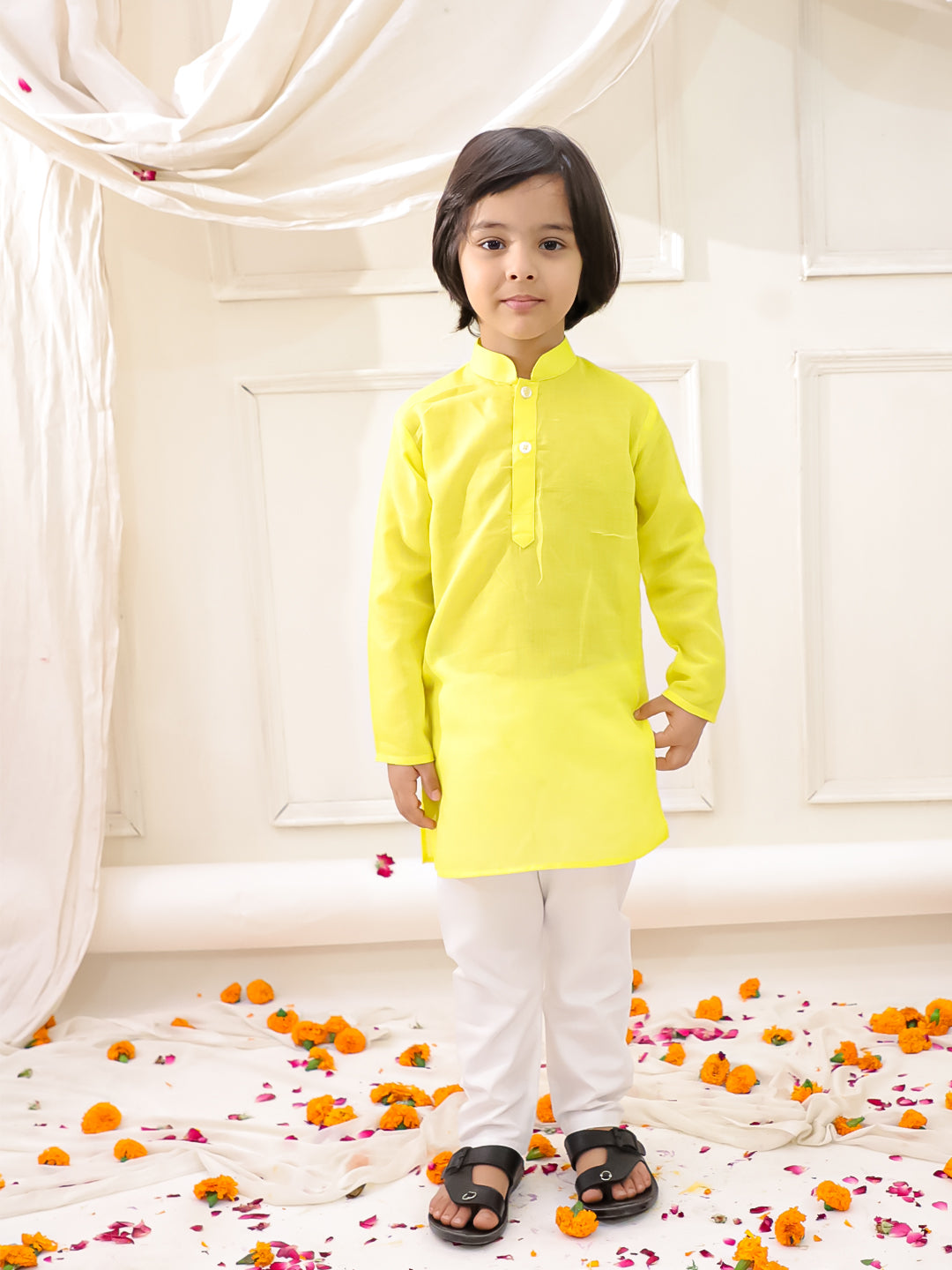 KID1 Embroidered Jacket Kurta Pyjama Set Yellow