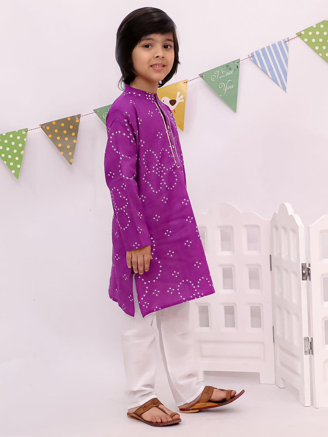 Kid One Royal Bandhani Kurta Set Purple
