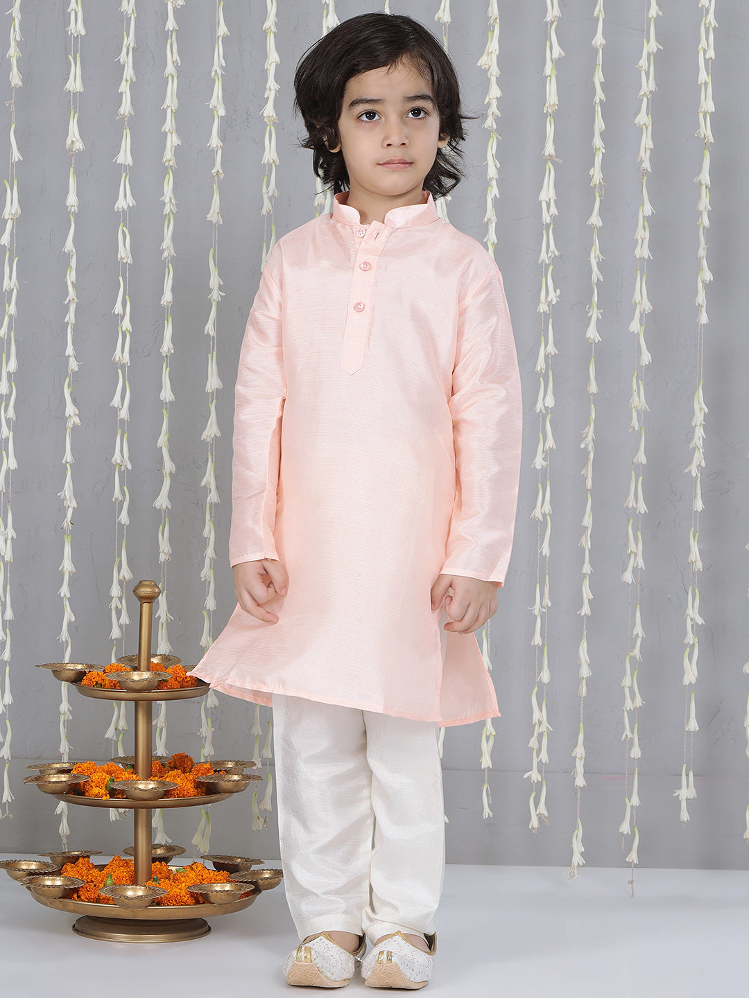 KID1 Dew Drop Jacket With Kurta And Pyjama Set Peach