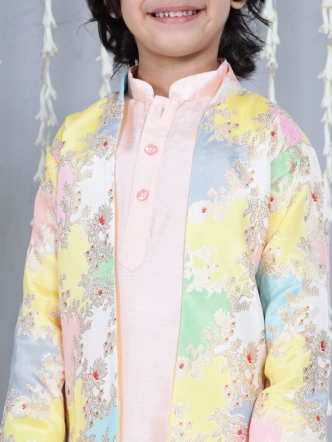 KID1 Dew Drop Jacket With Kurta And Pyjama Set Peach