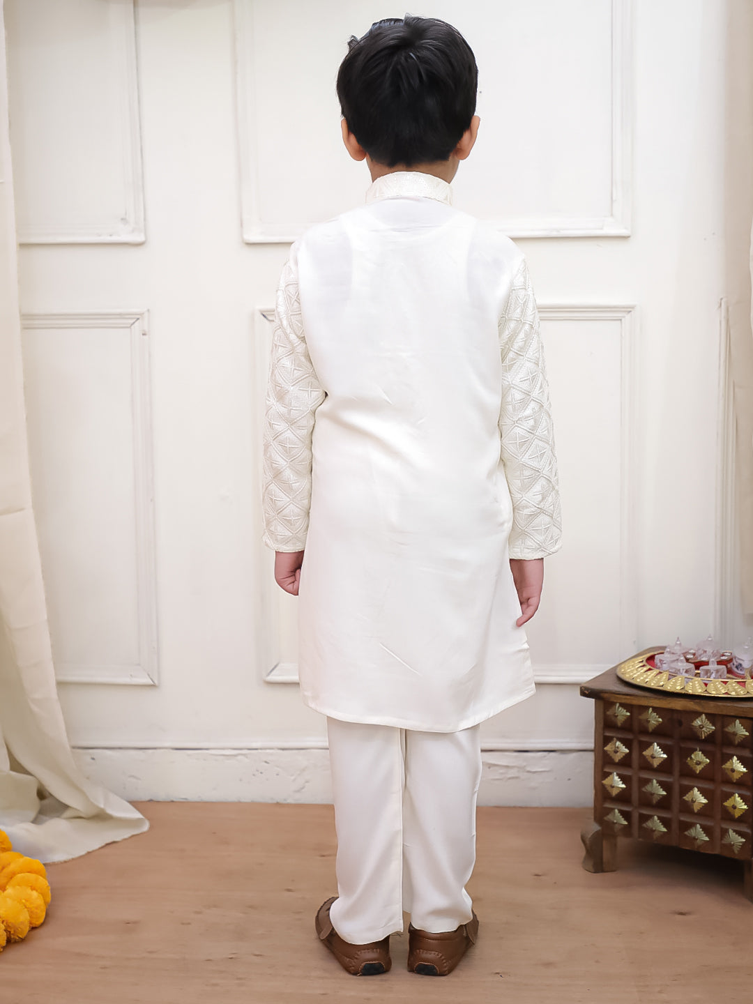 Kid One Sequins Work Kurta Pajama Set Offwhite