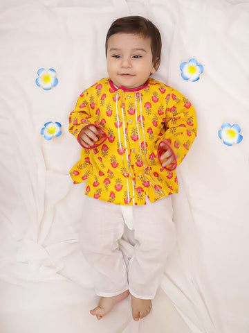 Kid One Printed Kurta Pajama Set Musturd