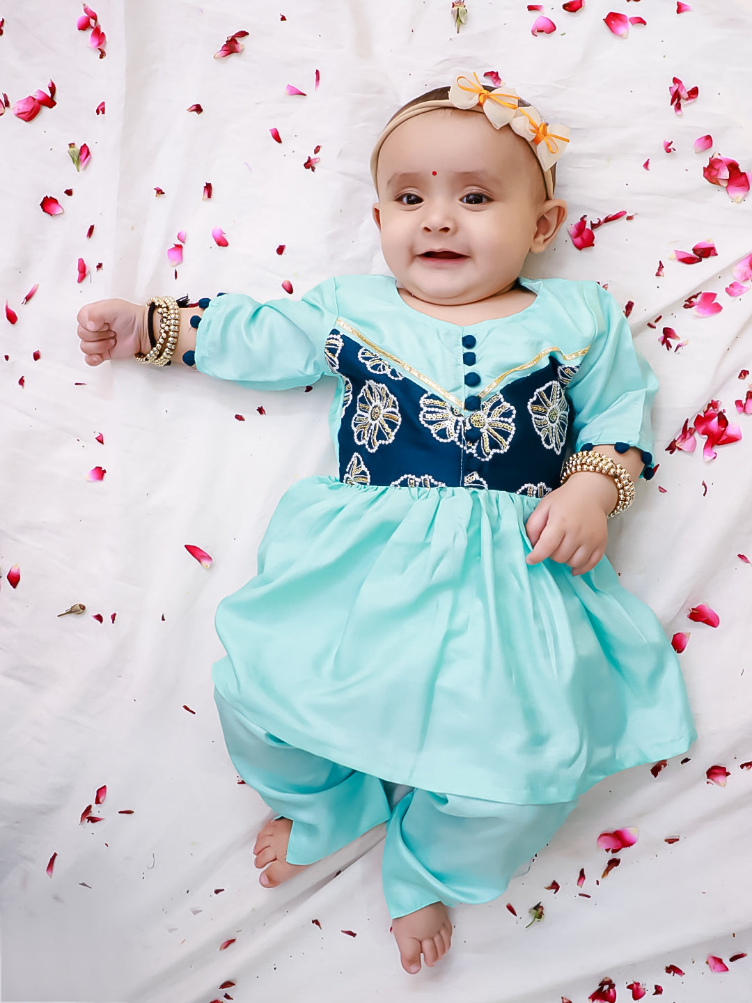 KID1 Infants Sequins Flower Kurti Pants Turquoise