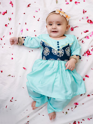 KID1 Infants Sequins Flower Kurti Pants Turquoise