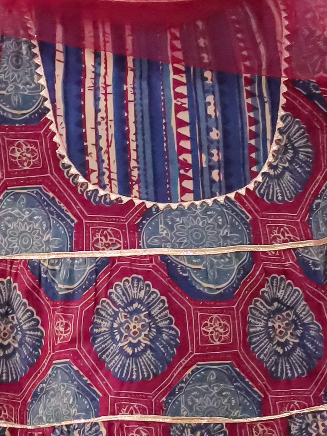 KID1 3 Tier Kurti With Pants And Dupatta Blue