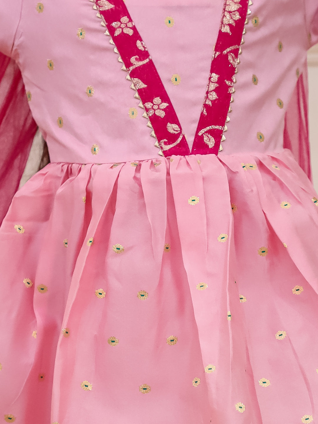 KID1 Chanda Buti Anarkali Pant With Dupatta Pink