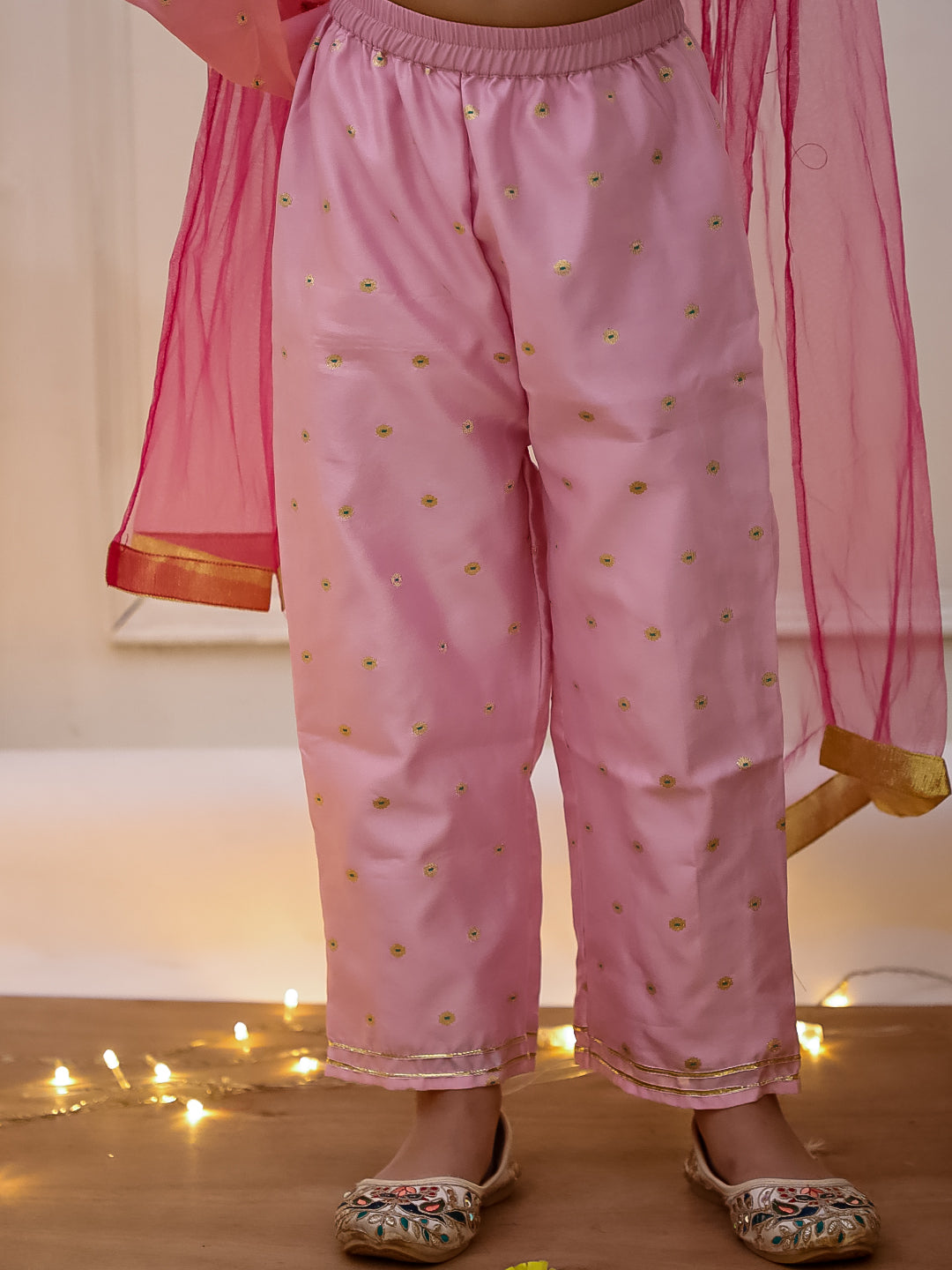 KID1 Chanda Buti Anarkali Pant With Dupatta Pink