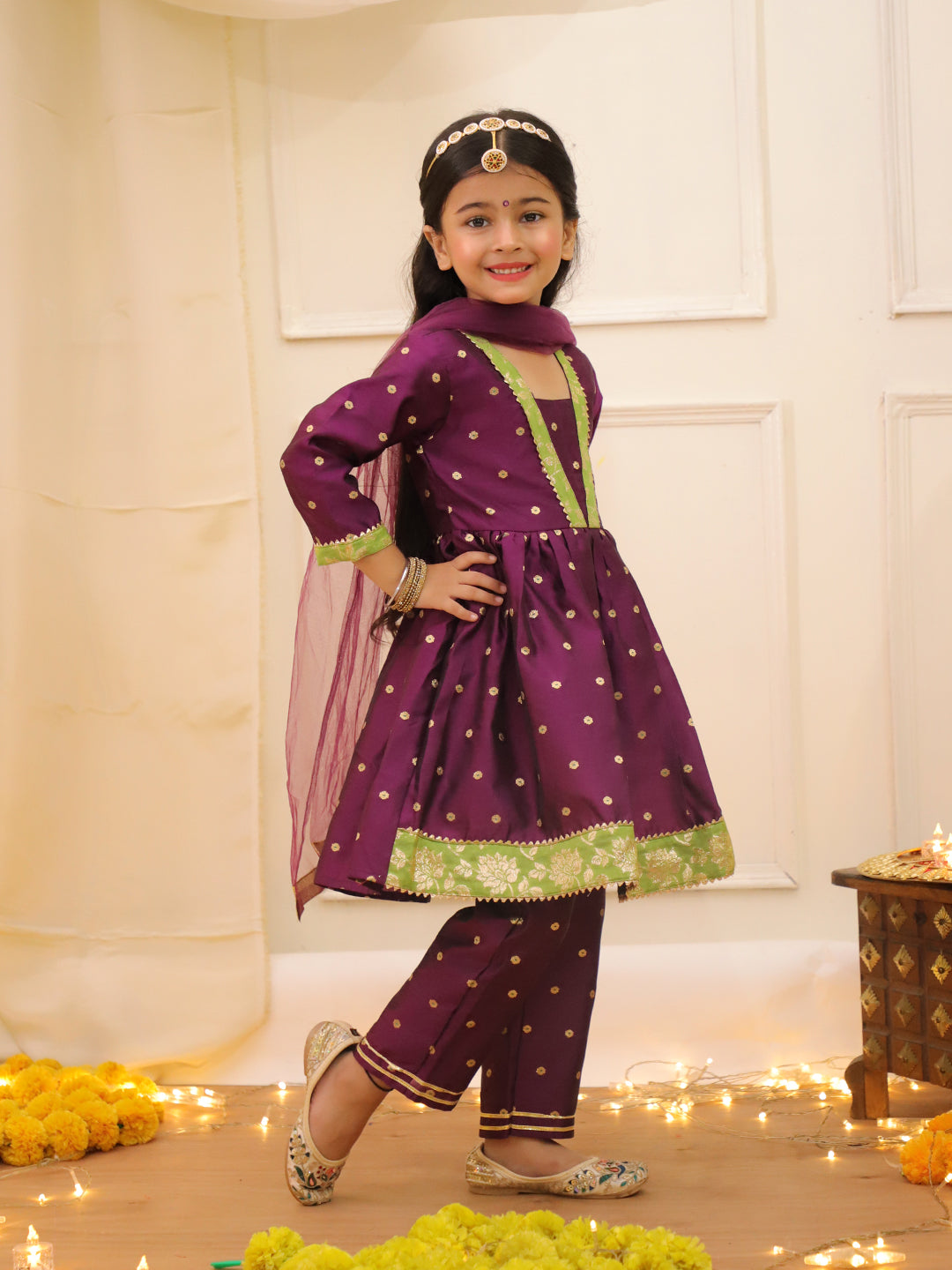 KID1 Chanda Buti Anarkali Pant With Dupatta Purple