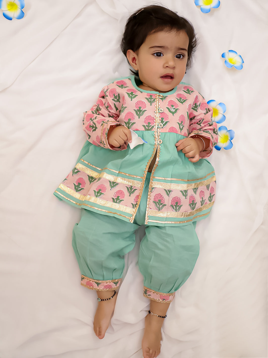 Kid One Myra Kurti With Pants Set Peach