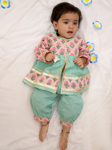 Kid One Myra Kurti With Pants Set Peach