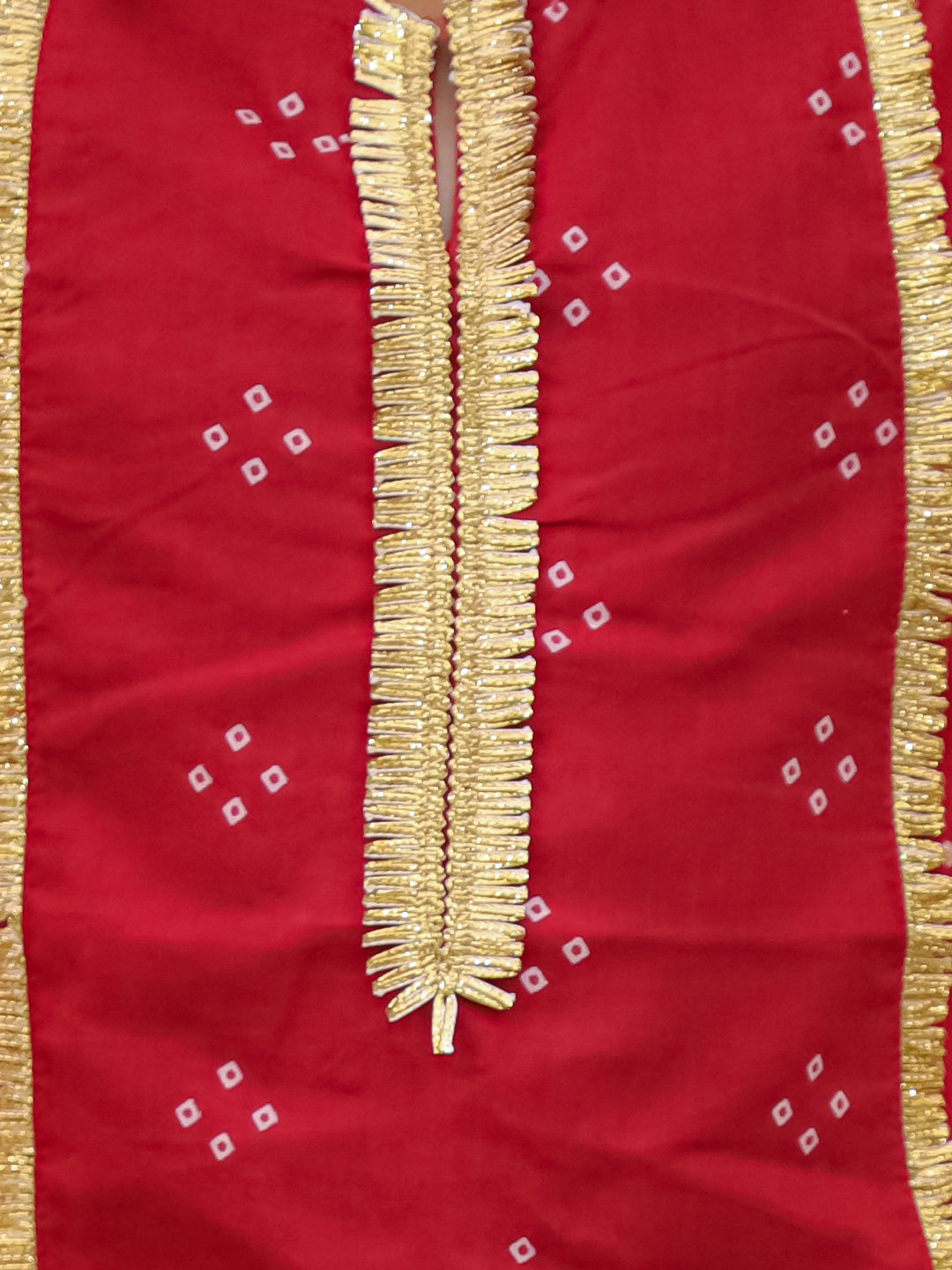 Kid One Bandhani Kurti Pants With Dupatta Red