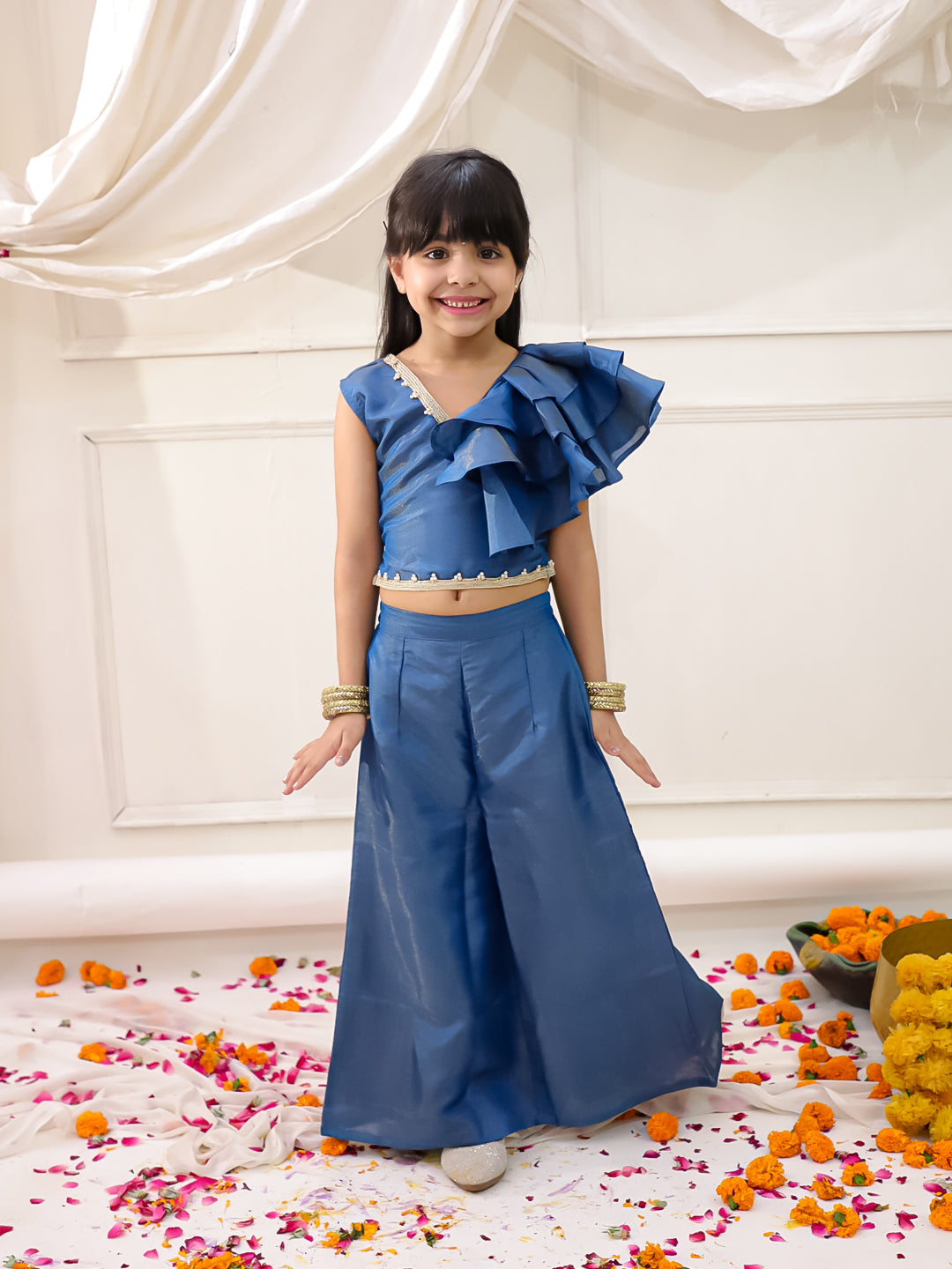 KID1 Pearl Ruffle top with palazzo Blue