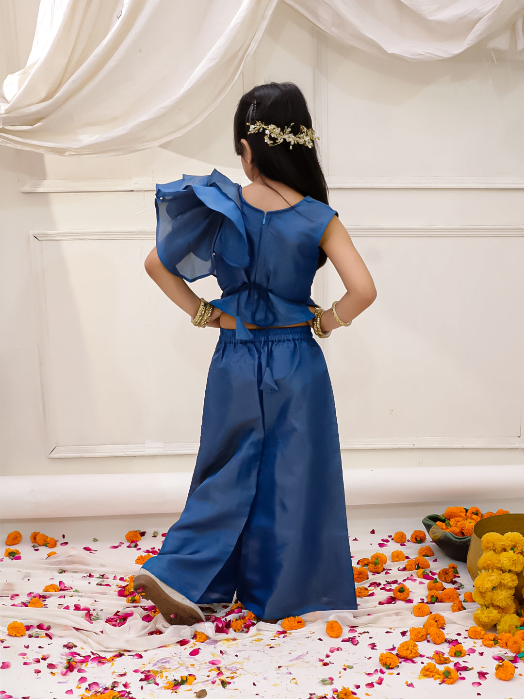 KID1 Pearl Ruffle top with palazzo Blue