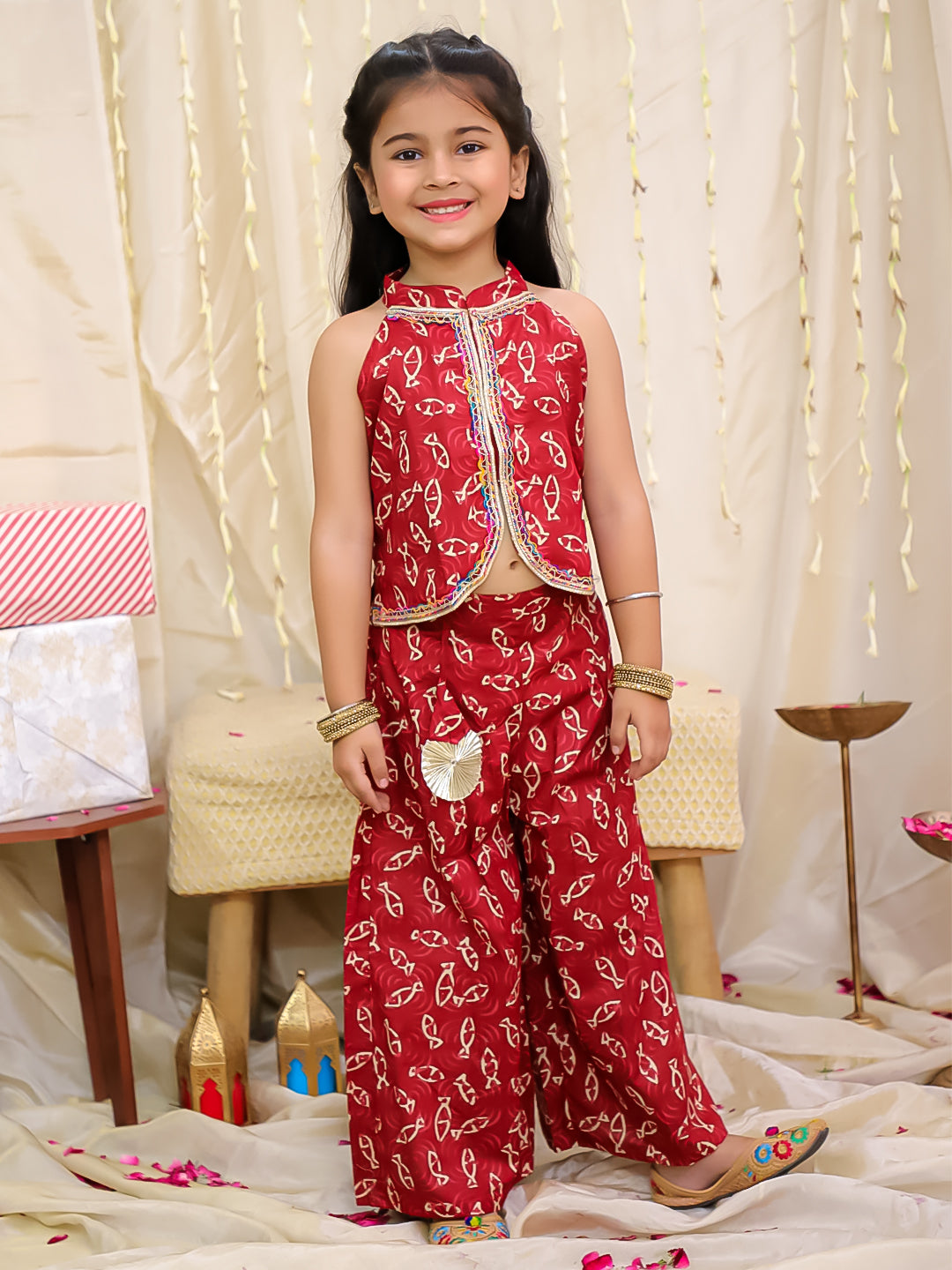 KID1 Jaltarang Top Palazzo Set Maroon