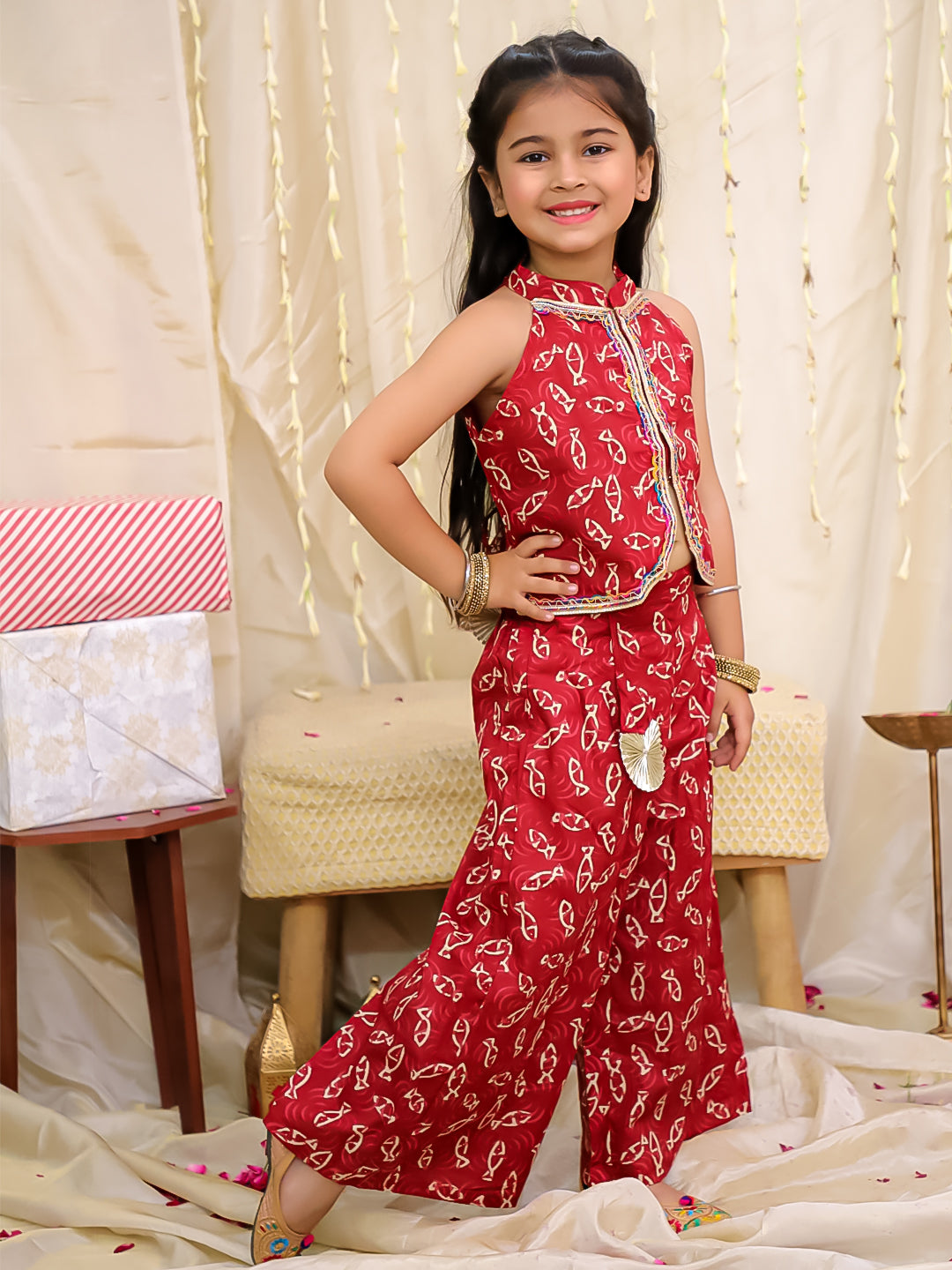 KID1 Jaltarang Top Palazzo Set Maroon