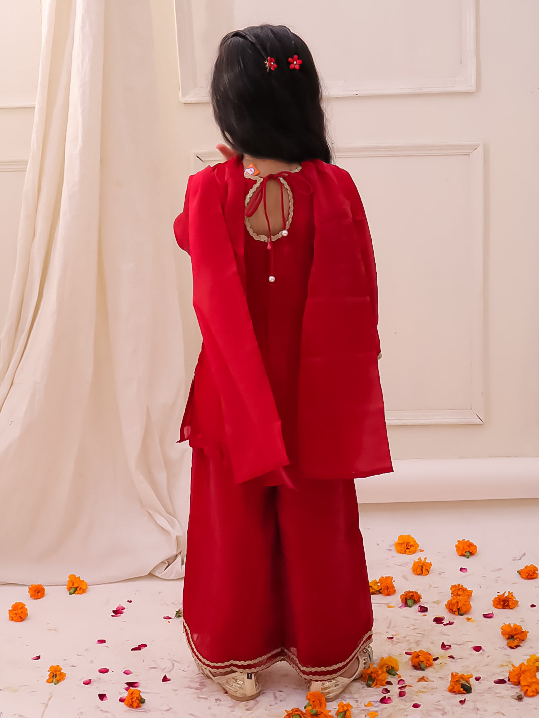 KID1 Blossom Kurti Plazzo with Dupatta Red