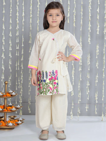 KID1 Emroidered Kurti With Plazzo Offwhite