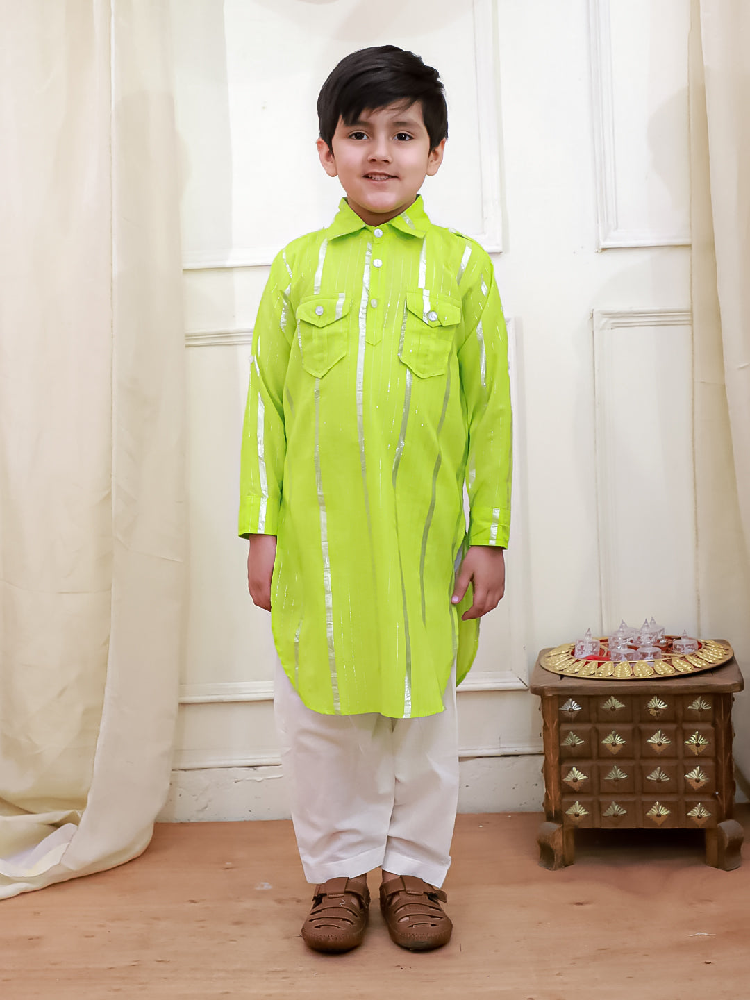 Kid One Pathani Kurta with Salwar Green