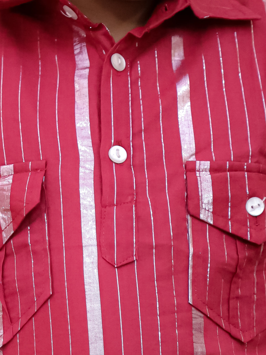 Gul Cotton Sharara Set For Girls With Cotton Pathani & Salwar For Boys - Red & White