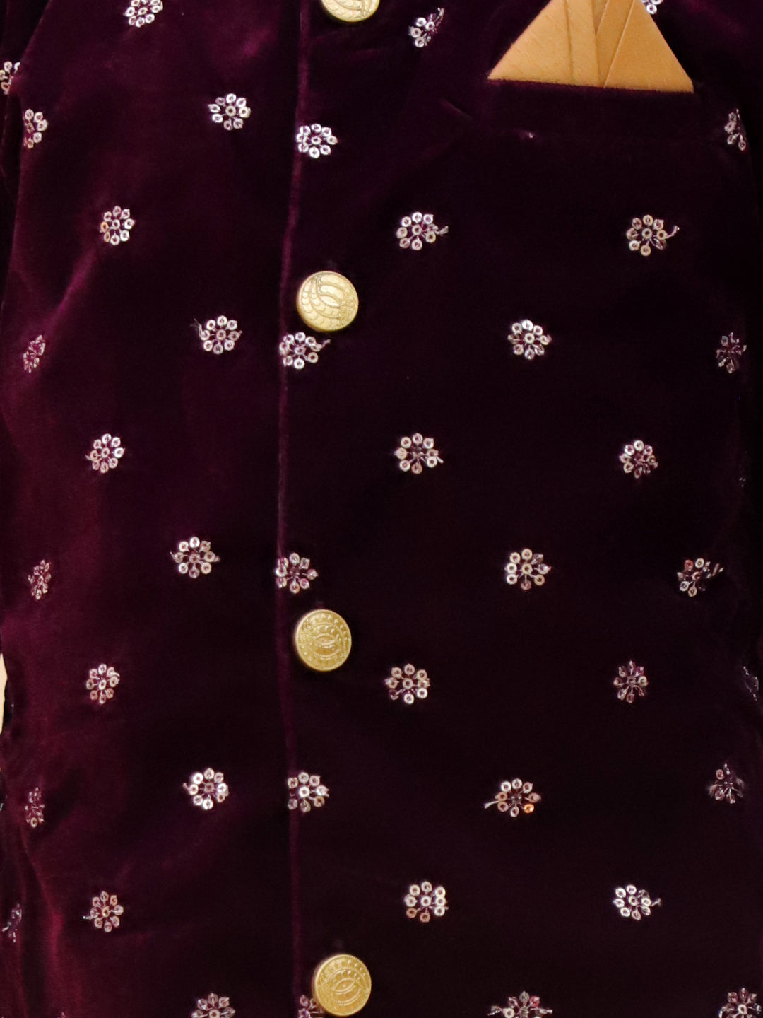 KID1 Embroidered Velvet Sherwani Set Purple