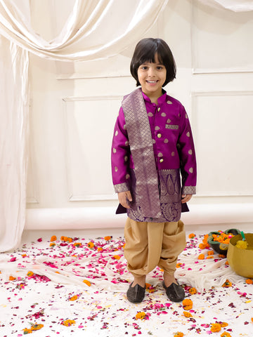 KID1 Thala Silk Scarve Sherwani Dhoti Set Purple