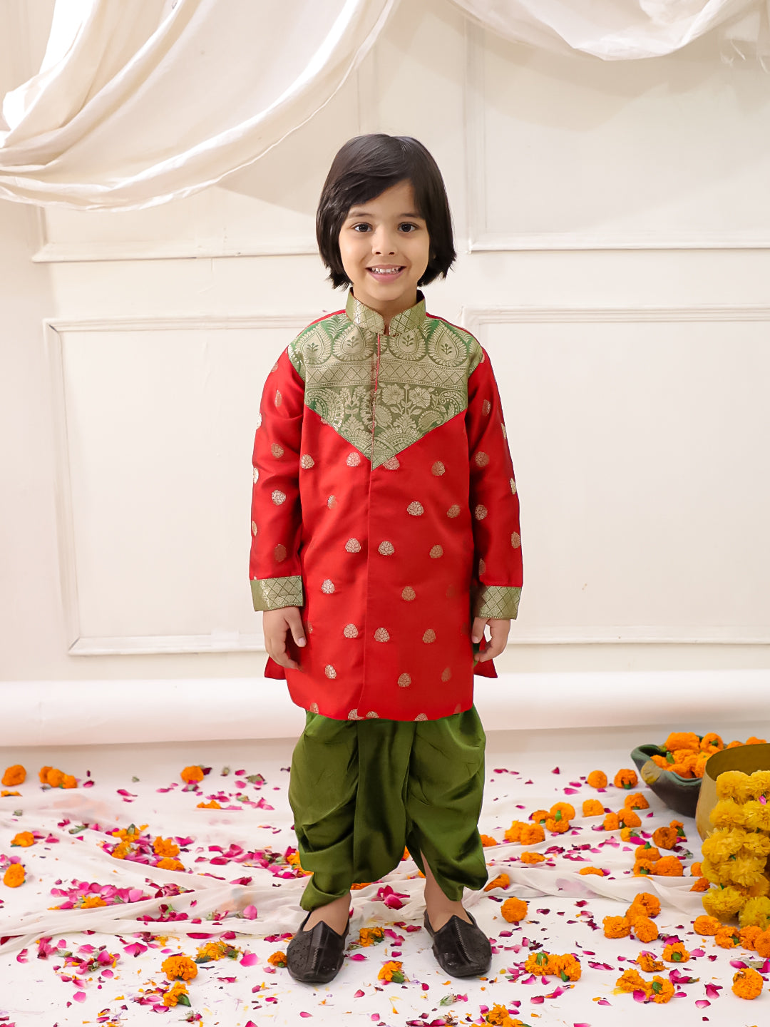 KID1 Royal Sherwani Dhoti Set Red