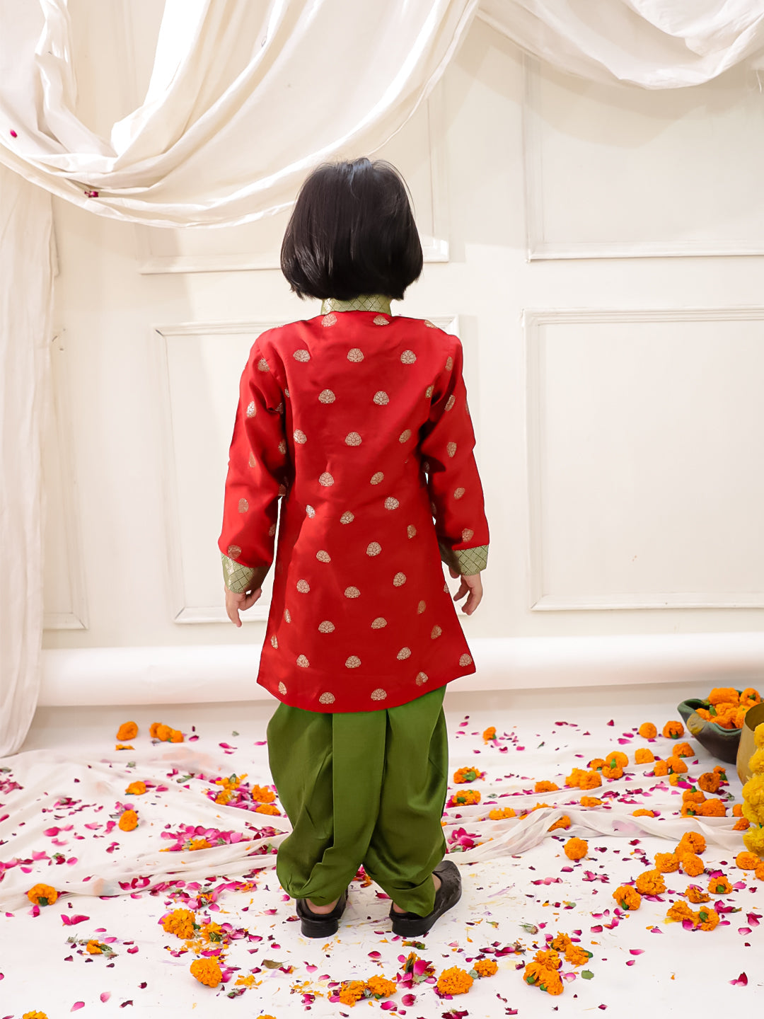 KID1 Royal Sherwani Dhoti Set Red