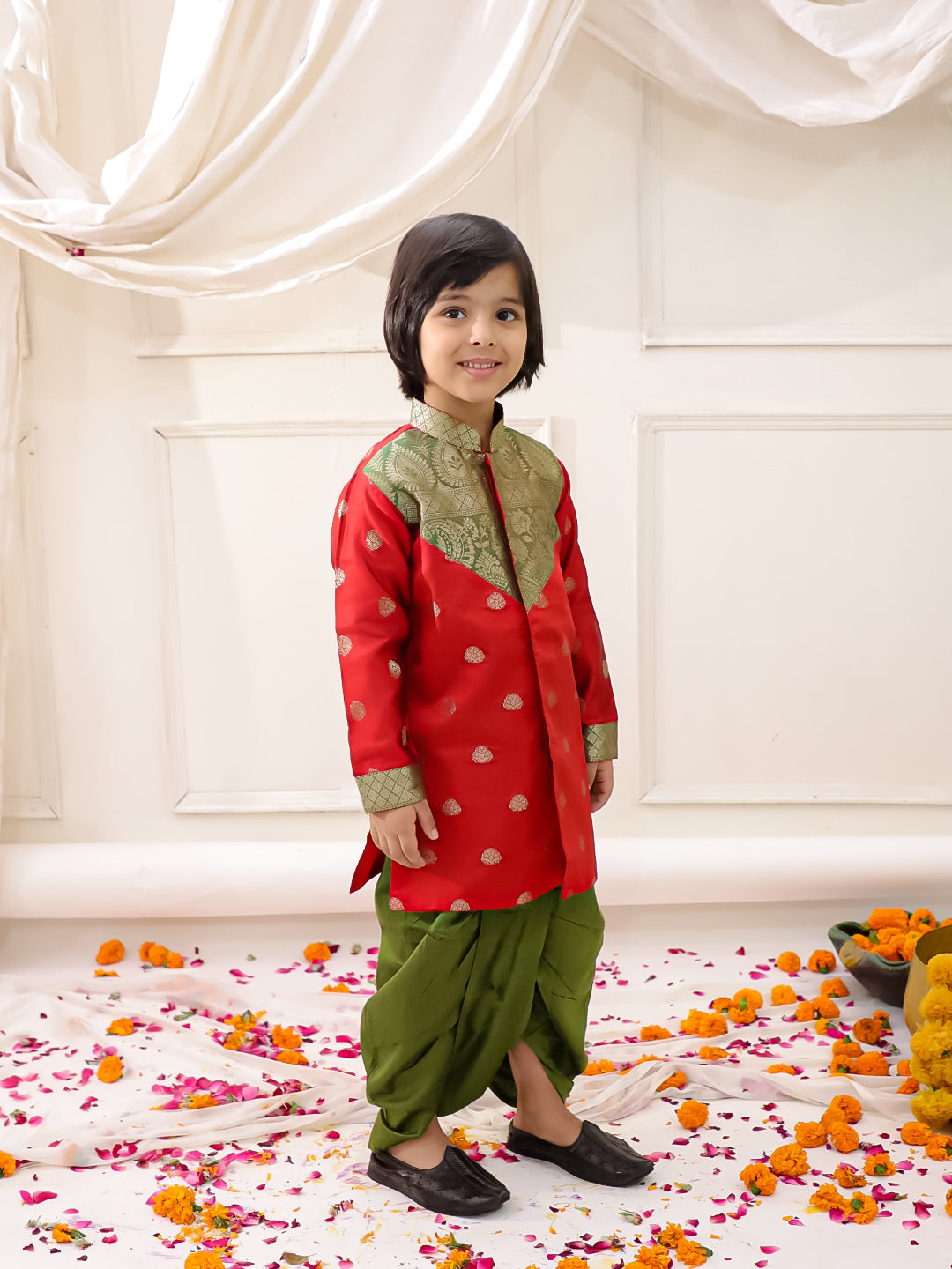 KID1 Royal Sherwani Dhoti Set Red