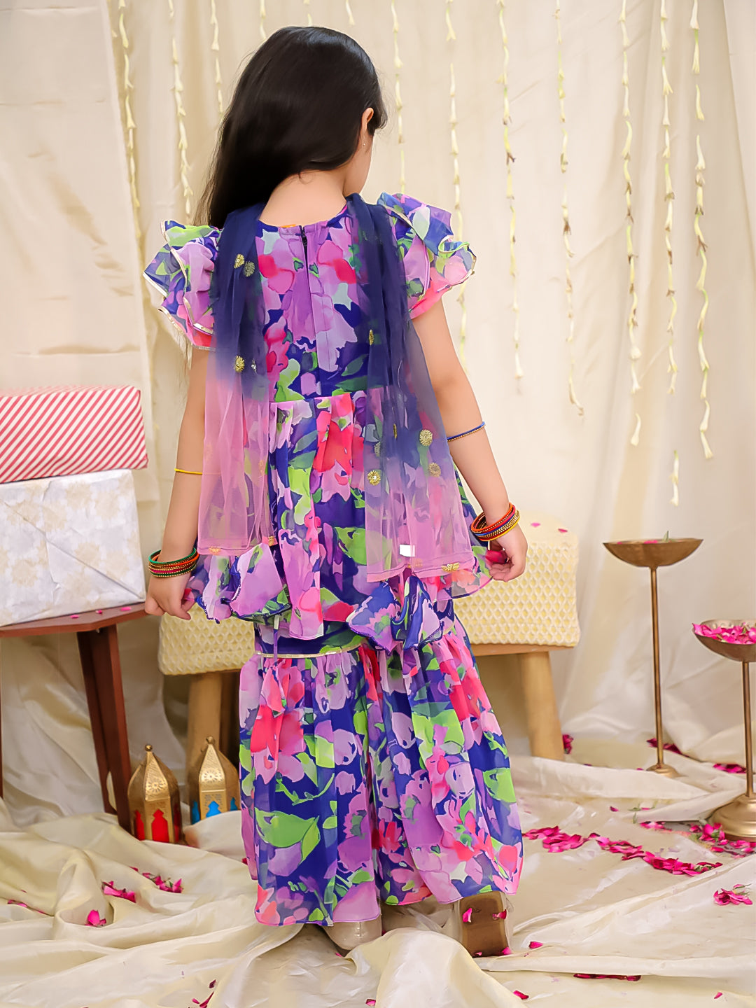 KID1 Spring Floral Sharara Set Blue