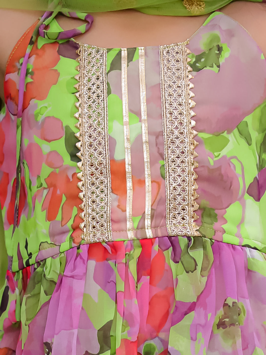 KID1 Spring Floral Shararaa Set Green