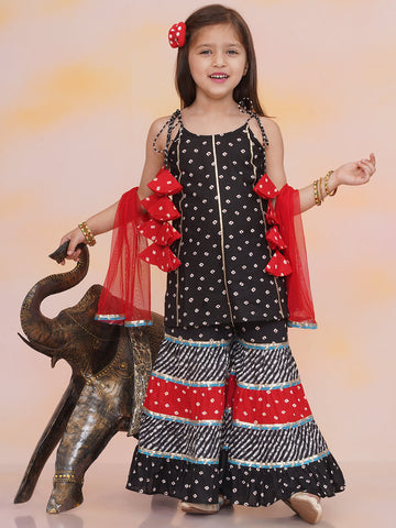 KID1 Aisha Bandhani Sharara Set Black