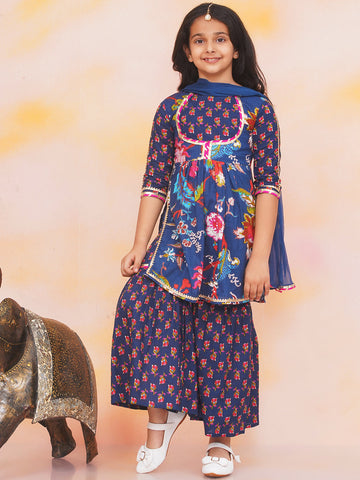 KID1 Naaz Kurti Sharara Set Navy Blue
