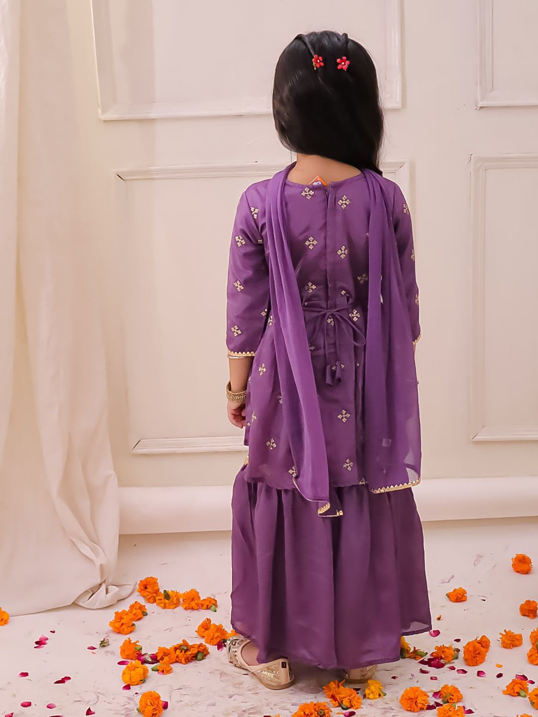 KID1 Chinon Embroidery Kurti With Sharara Set Purple