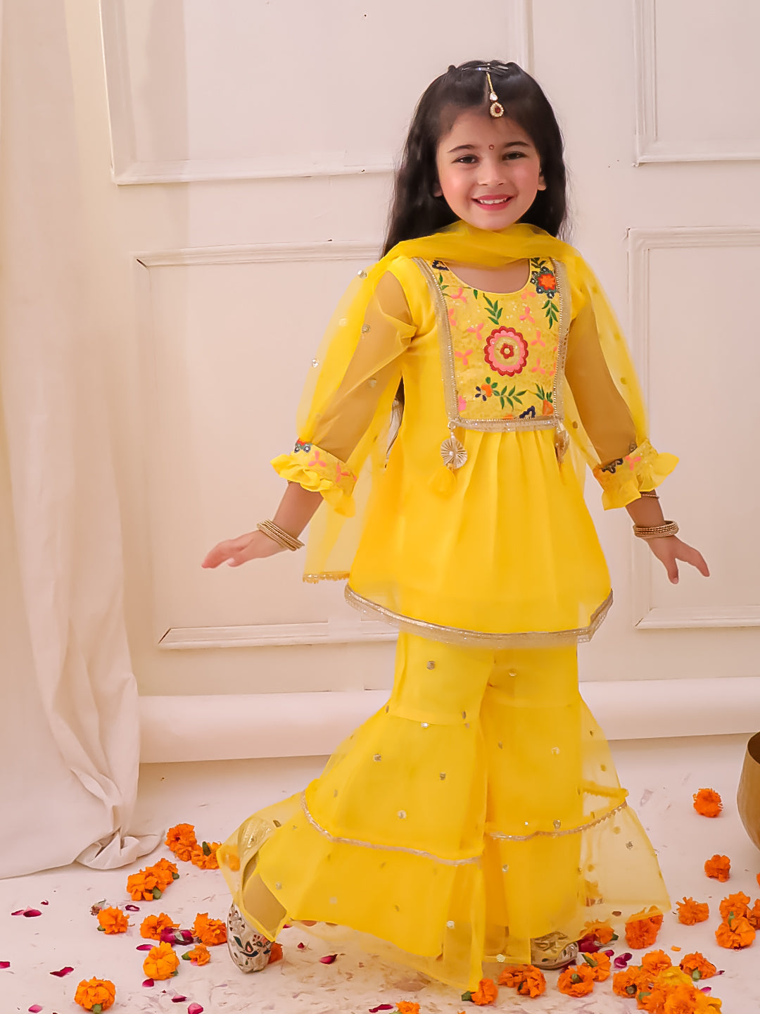 KID1 Vaani Kurti Sharara Set Yellow