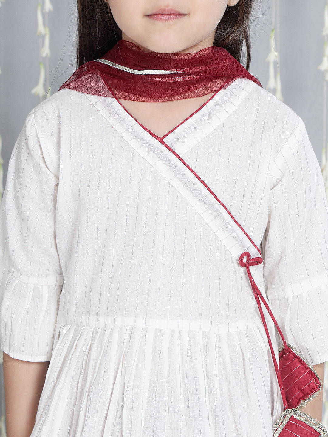 Gul Cotton Sharara Set For Girls With Cotton Pathani & Salwar For Boys - Red & White