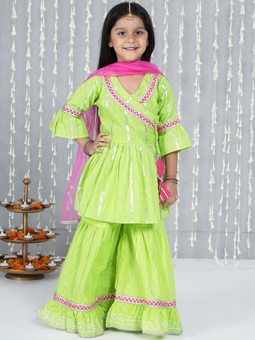 KID1 Gul Kurti With Sharara Set With Dupatta Green
