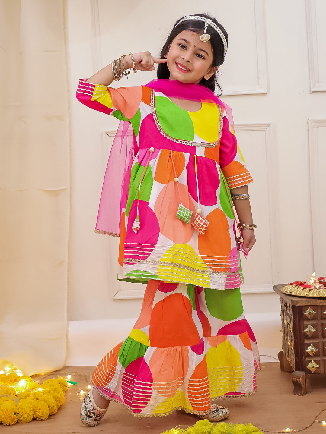KID1 Kurti Sharara With Dupatta Multi