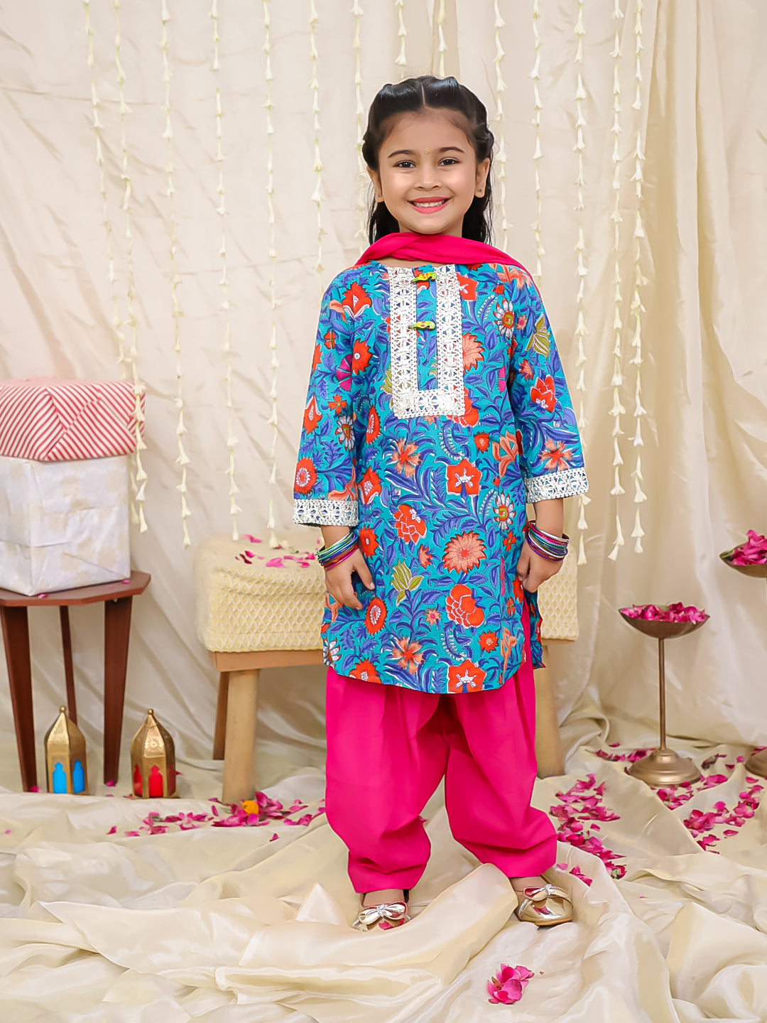 KID1 Mogra Floral Kurti Salwar Blue