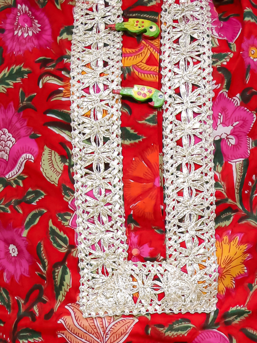 KID1 Mogra Floral Kurti Salwar Red