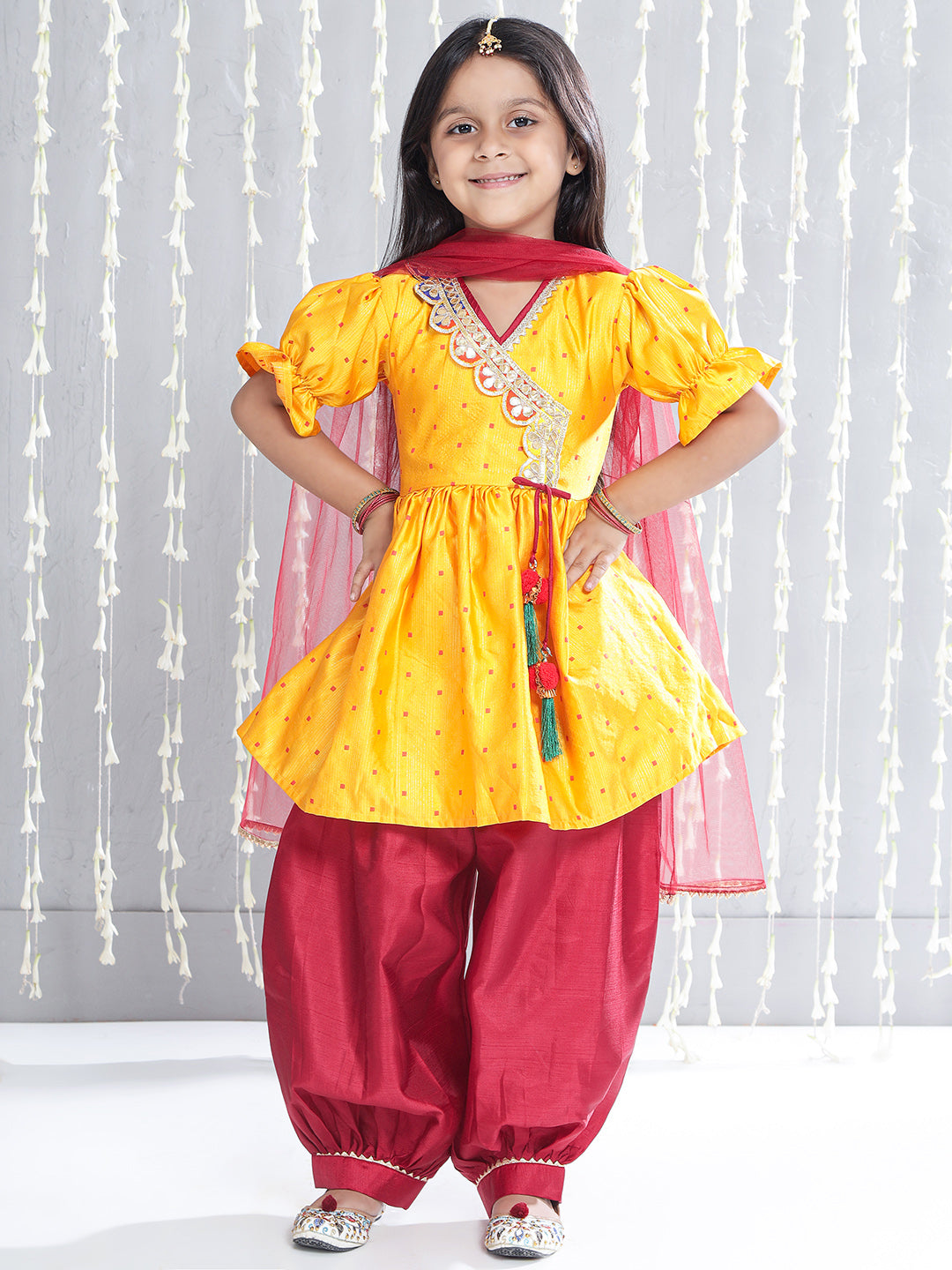 KID1 Chaandbutti Peplum Top With Afgani Salwar With Dupatta Yellow