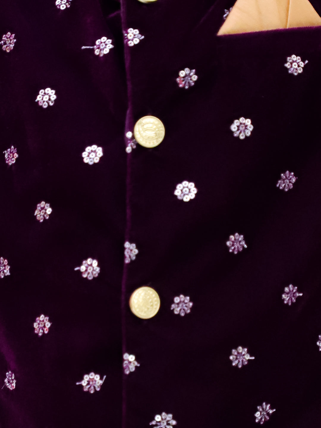 KID1 Alina Velvet Lehenga For Girls With Embroidered Velvet Sherwani Set For Boys - Purple