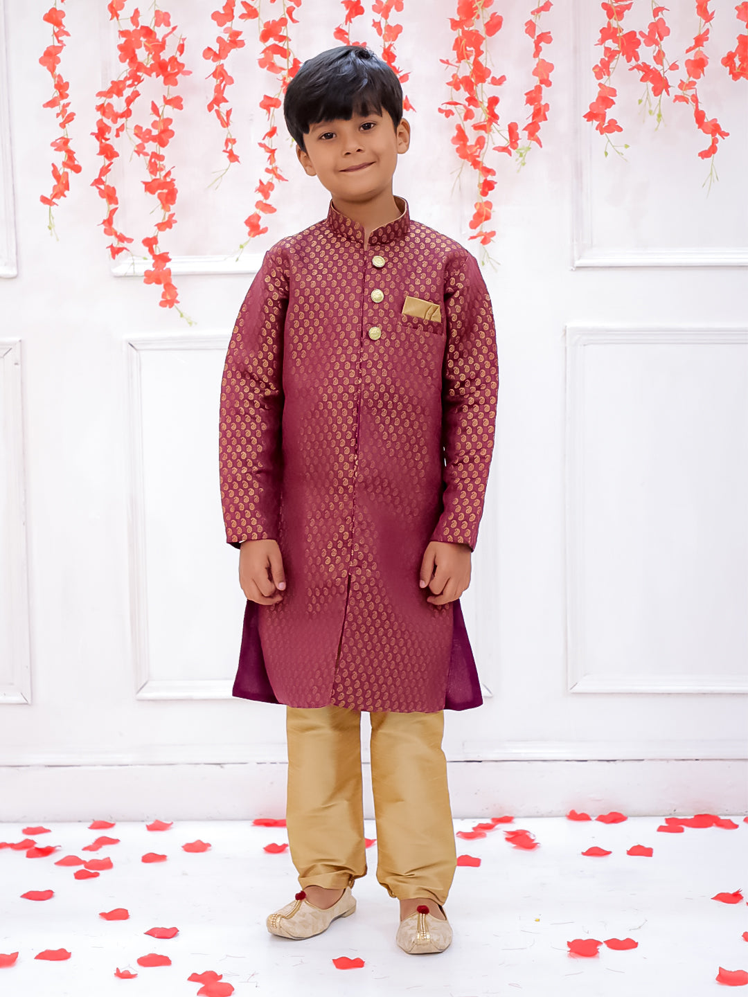 Kid One Buti Jacquard Sherwani Purple