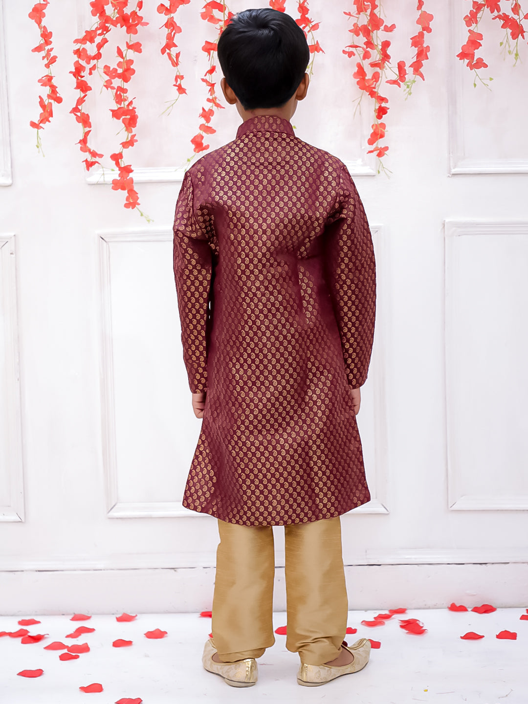 Kid One Buti Jacquard Sherwani Purple