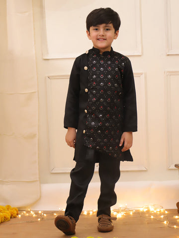KID1 Embroiderd Sherwani Kurta Pajama Set Black