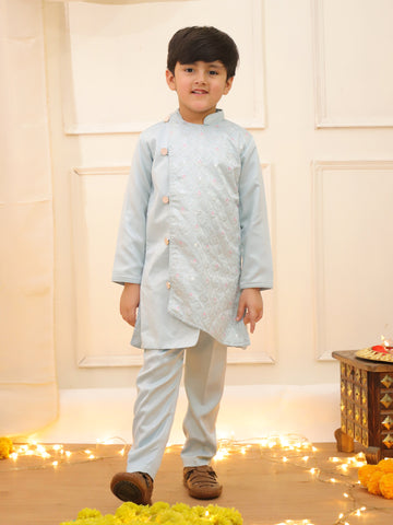 KID1 Embroiderd Sherwani Kurta Pajama Set Blue