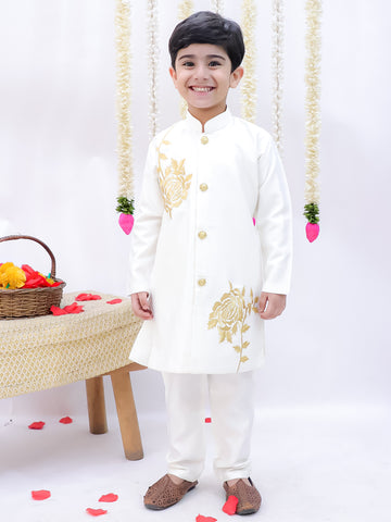Kid One Embroidered Sherwani Pyjama Set For Boys Offwhite