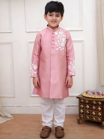 Kid One Royal Embroidered Sherwani Set Peach