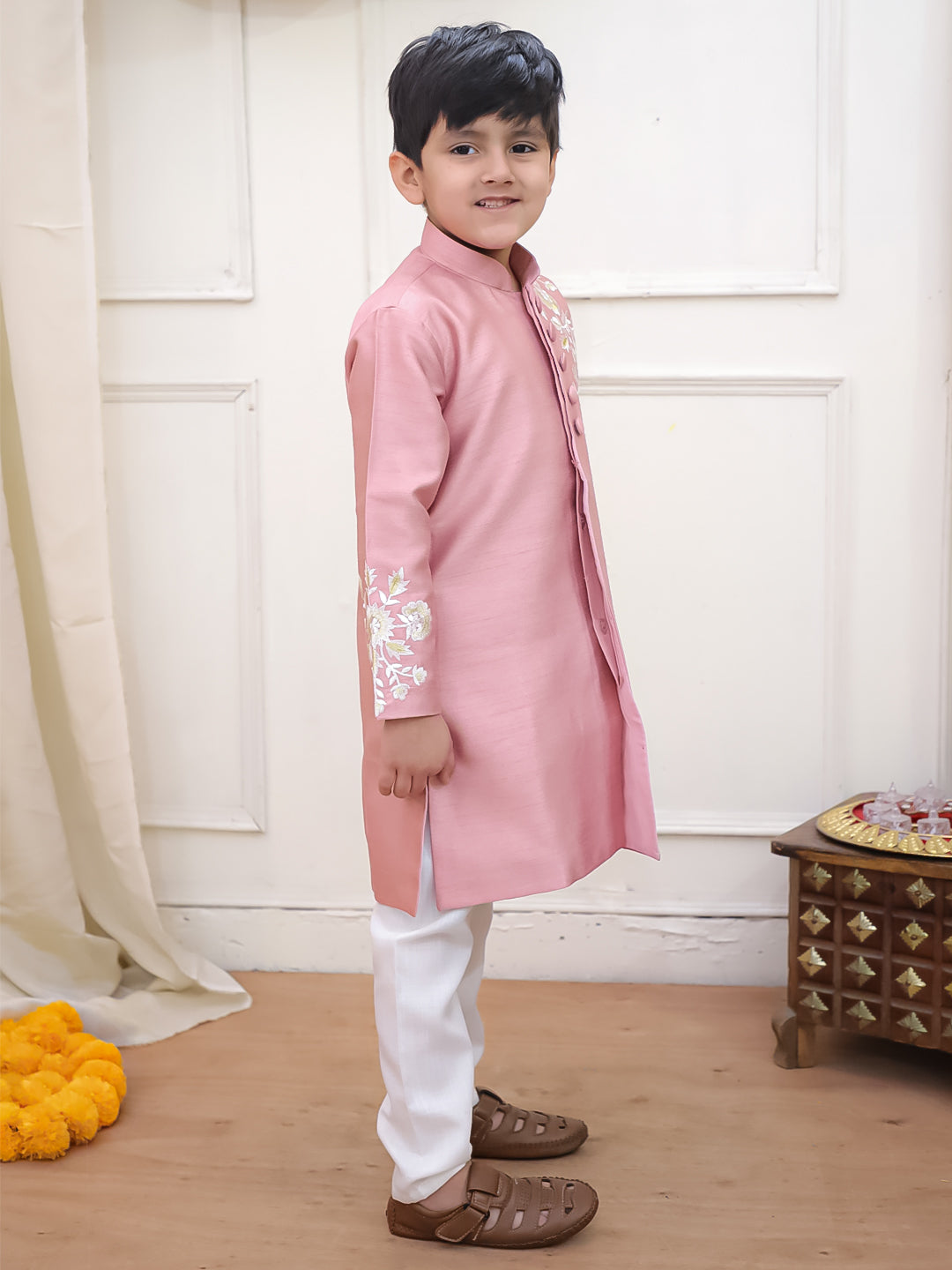 Kid One Royal Embroidered Sherwani Set Peach