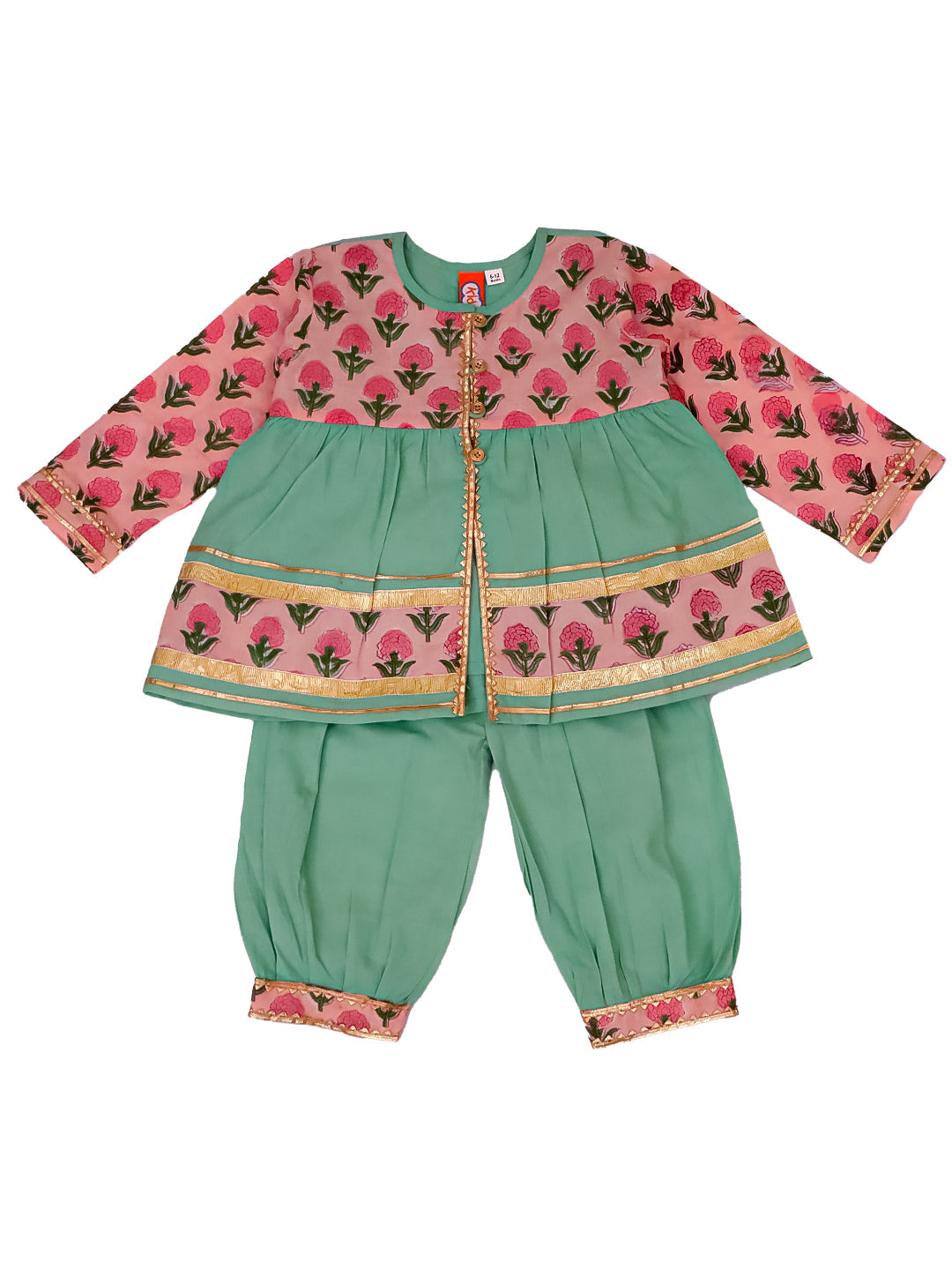 Kid One Myra Kurti With Pants Set Peach